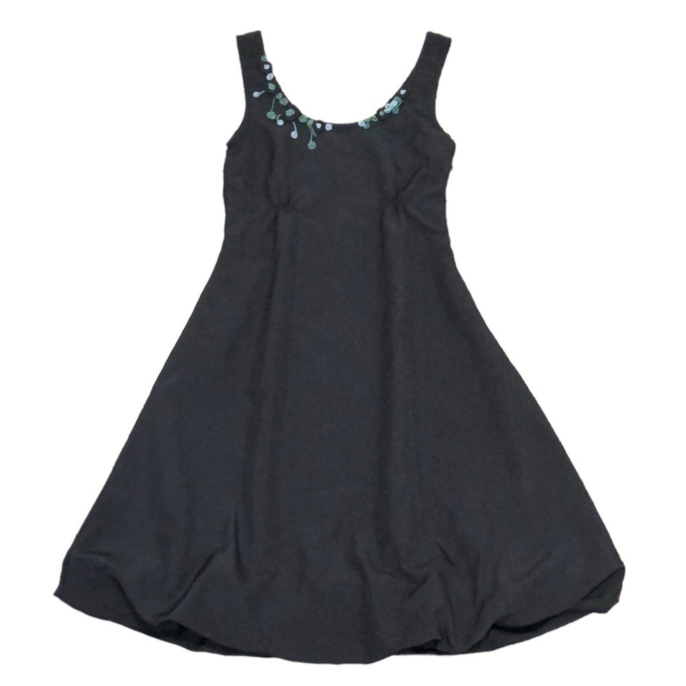 Anthropologie NID D’Abeille Midi Dress 1 XS Black Floral Appliqué Balloon Hem